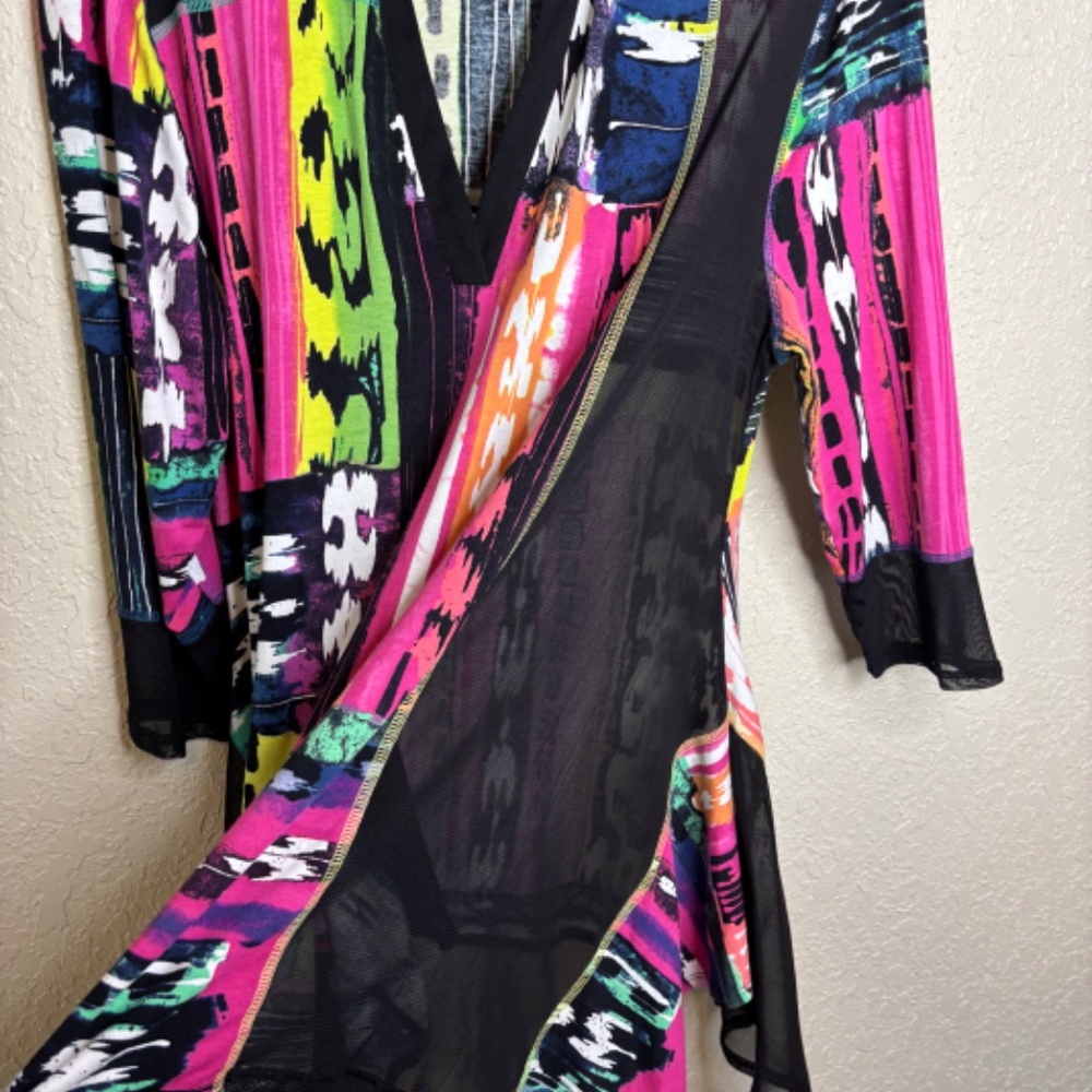 Lynn Ritchie Silver Multi-Color Contemporary Abstract Tunic Top Women's Size L - Picture 10 of 14